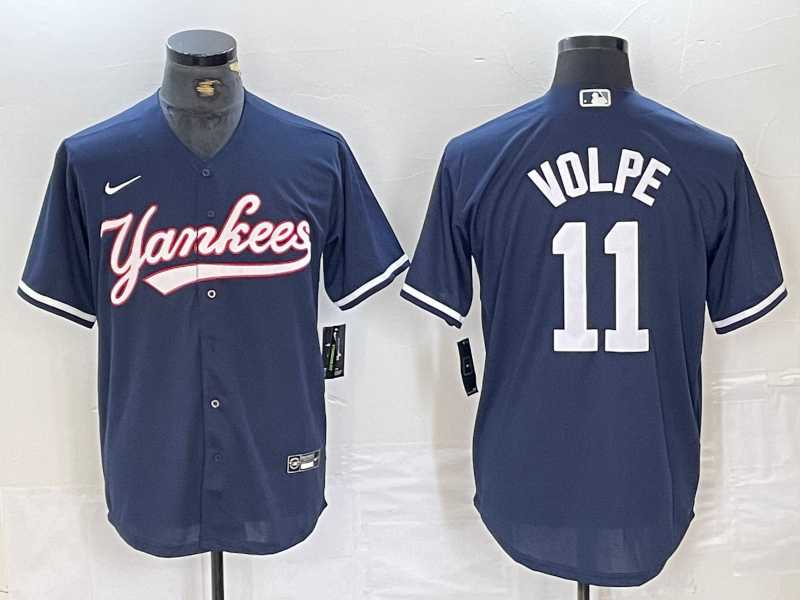 Men%27s New York Yankees #11 Anthony Volpe Navy Cool Base Stitched Baseball Jersey